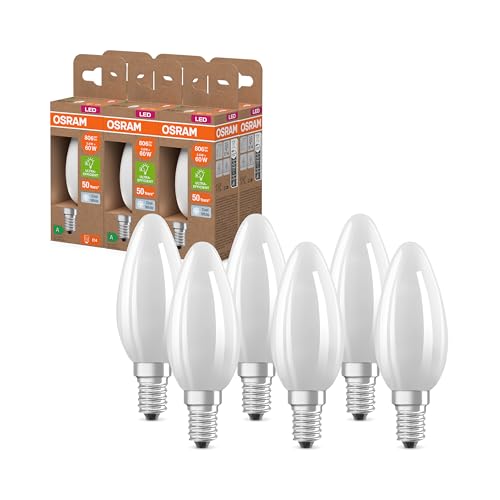 Osram Energy Class LED-Lampe in klassischer Minikerzenform, 3.8 W / 806 lm, EEK A, kaltweißes Licht (4000 K), CRI 80, aus gefrostetem bleifreiem Glas, E14 Sockel, IP20, 35 mm DM,6-Pack von Osram
