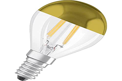 OSRAM Filament LED Lampe mit E14 Sockel, Warmweiss (2700K), Tropfenform Gold verspiegelt, 4W, Ersatz für 34W-Glühbirne, LED Retrofit CLASSIC P Mirror von Osram