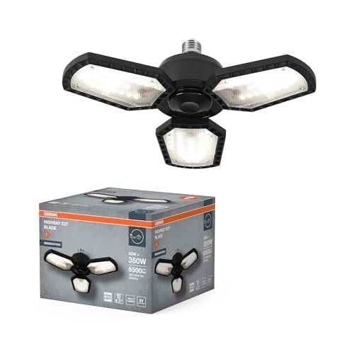 OSRAM Highbay Blade Deckenlampe in Schwarz, Aluminium, mit verstellbaren Lichtflügeln, bietet 60 W bzw. 6500 lm in Neutralweiß mit 4000 K, E27 Schraubgewinde, 337.5 mm Durchmesser, IP20 OSRAM Highbay Blade Deckenlampe in Schwarz, Aluminium, mit verstellbaren Lichtflügeln, bietet 60 W bzw. 6500 lm in Neutralweiß mit 4000 K, E27 Schraubgewinde, 337.5 mm Durchmesser, IP20 von Osram