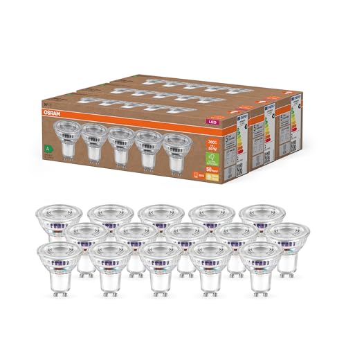 OSRAM Hocheffiziente LED Lampen mit Energieeffizienz Klasse A, Vorteilspack mit 15 Leuchtmittel, ersetzt herkömmliche 50W Reflektorlampen, warmweiß(2700K), E27, Glas, Klar von Osram