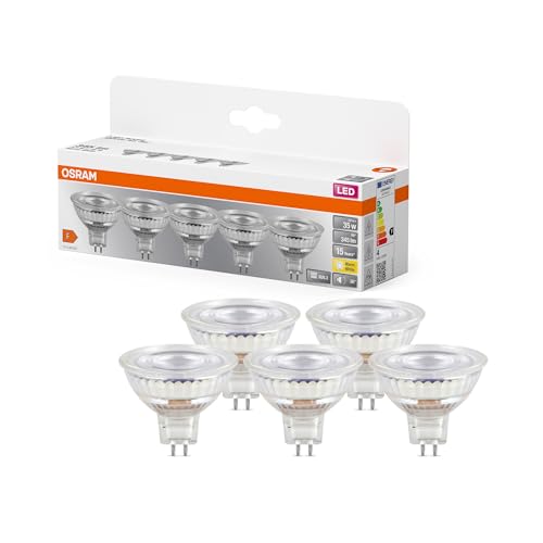 OSRAM LED BASE MR16, Vorteilspack mit 5 Niedervolt Leuchtmittel, ersetzt herkömmliche 35W Reflektor Glühbirnen, warmweiß (2700K), 3.8W, GU5.3 Sockel, mattes Glas, nicht dimmbar von Osram