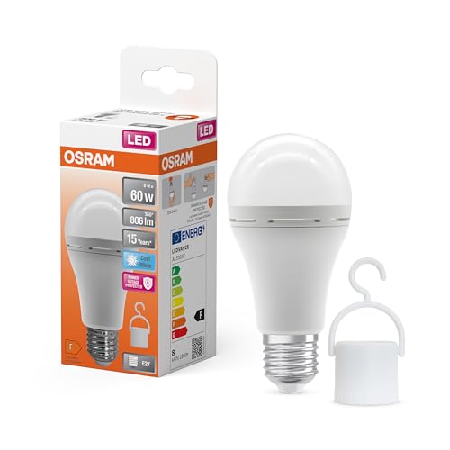 OSRAM LED Camping Lampe mit integriertem wiederaufladbaren Akku. hell wie herkömmliche 60W-Lampen. kaltweißes Licht (4000K). ideal auch für Garten oder als Notfallbeleuchtung von Osram