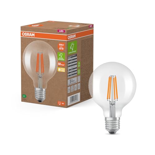 Osram LED Classic LED-Lampe mit Filament in klassischer Ballform, klarer Glasleuchtkörper, 3.8 W, E27 Fassung, EEK A, 806 lm für die Allgemeinbeleuchtung. von Osram