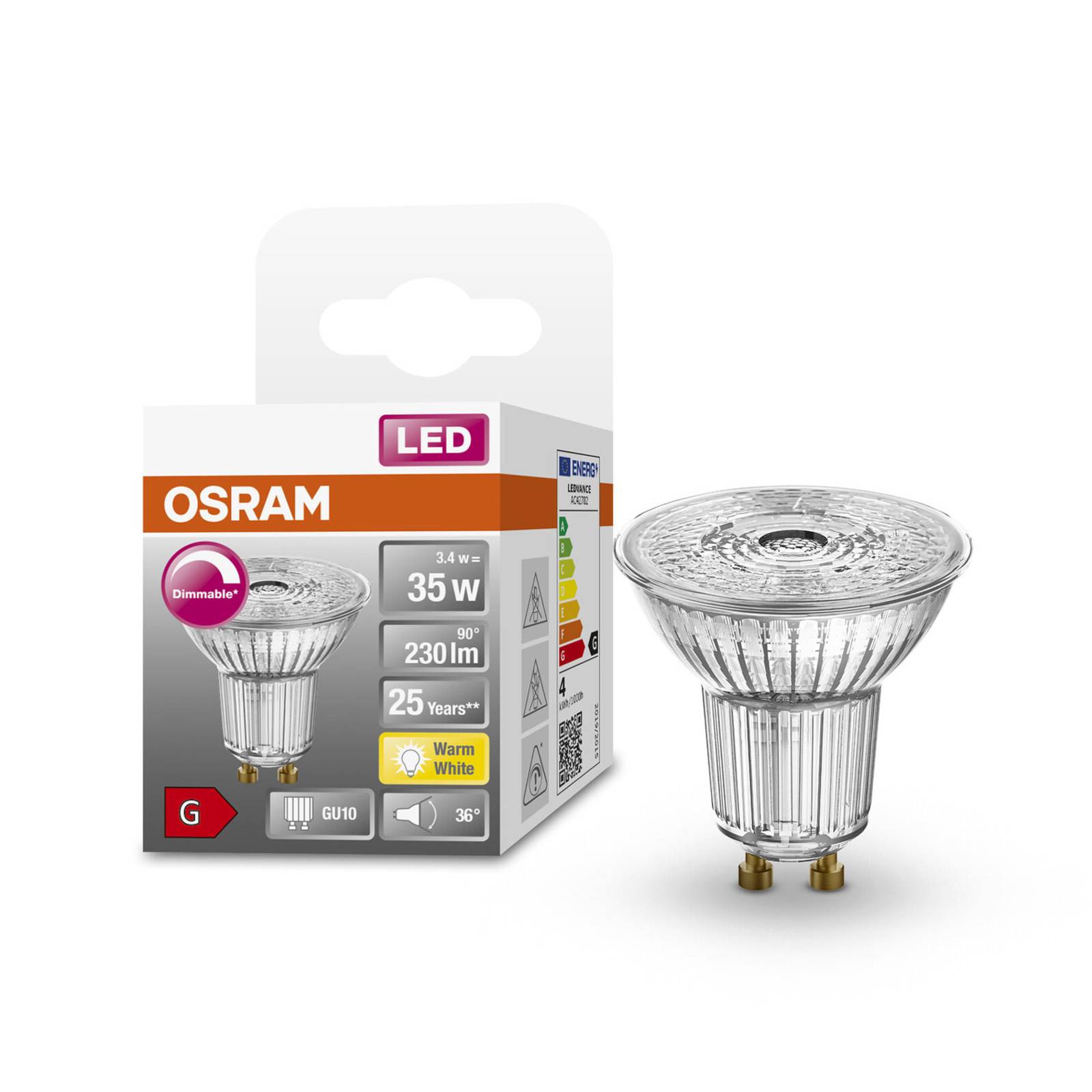 OSRAM LED-Glas-Reflektor GU10 3,4W 927 36° dimmbar von Osram