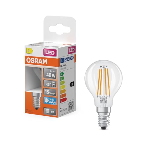 OSRAM LED-Lampe Star Globe P40 Filament, 6500 K kaltweißes Tageslicht, 3,4 W, E14, klar, 470 lm, für Tisch- und Pendelleuchten, 15.000h OSRAM LED-Lampe Star Globe P40 Filament, 6500 K kaltweißes Tageslicht, 3,4 W, E14, klar, 470 lm, für Tisch- und Pendelleuchten, 15.000h von Osram