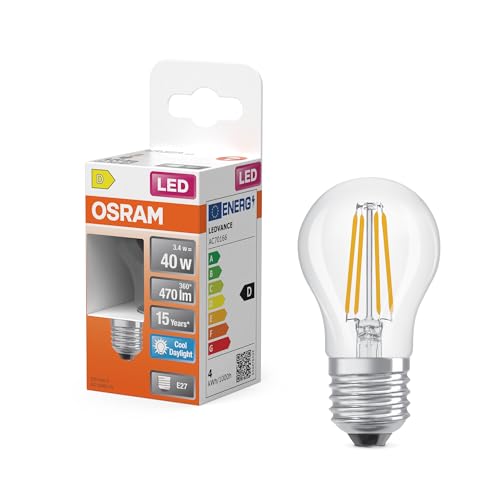 OSRAM LED-Lampe Star Globe P40 Filament, 6500 K kaltweißes Tageslicht, 3,4 W, E27, klar, 470 lm, für Tisch- und Pendelleuchten, 15.000h OSRAM LED-Lampe Star Globe P40 Filament, 6500 K kaltweißes Tageslicht, 3,4 W, E27, klar, 470 lm, für Tisch- und Pendelleuchten, 15.000h von Osram