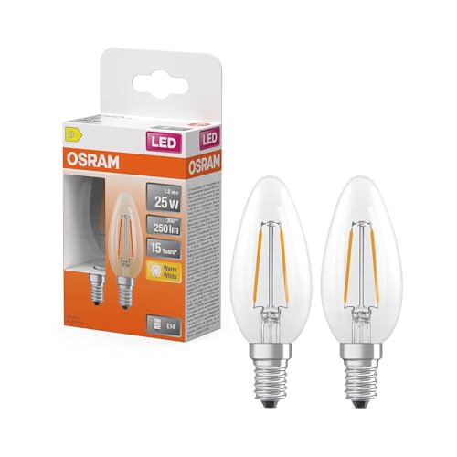 OSRAM LED-Lampe Star Kerzenform B25 Filament, 2700 K warmweiß, 1,8 W, E14, klar, 250 lm, 15.000h, für Kronleuchter, dekorative Einbauten OSRAM LED-Lampe Star Kerzenform B25 Filament, 2700 K warmweiß, 1,8 W, E14, klar, 250 lm, 15.000h, für Kronleuchter, dekorative Einbauten von Osram