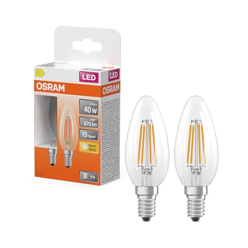 OSRAM LED-Lampe Star Kerzenform B40 Filament, 2700 K warmweiß, 3,4 W, E14, klar, 470 lm, 15.000h, für Kronleuchter, dekorative Einbauten OSRAM LED-Lampe Star Kerzenform B40 Filament, 2700 K warmweiß, 3,4 W, E14, klar, 470 lm, 15.000h, für Kronleuchter, dekorative Einbauten von Osram