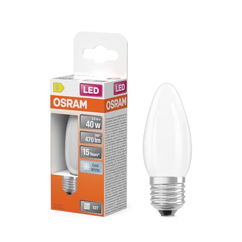 OSRAM LED-Lampe Star Kerzenform B40 Filament, 4000 K neutralweiß, 3,4 W, E27, matt, 470 lm, 15.000h, für Kronleuchter, dekorative Einbauten von Osram