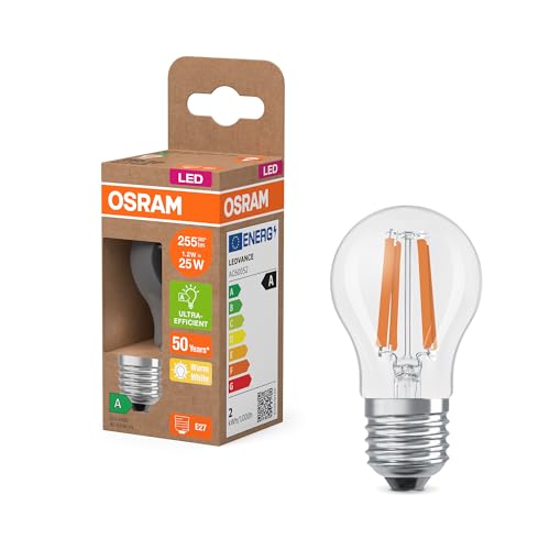 Osram LED-Lampe in klassischer Miniballform, mit dekorativem LED-Filament, Energieeffizienzklasse A, E27, 1.2 W, 255 lm, 2700 K, warmweiß. Ohne Aufwärmen, sofort 100% Licht. Osram LED-Lampe in klassischer Miniballform, mit dekorativem LED-Filament, Energieeffizienzklasse A, E27, 1.2 W, 255 lm, 2700 K, warmweiß. Ohne Aufwärmen, sofort 100% Licht. von Osram