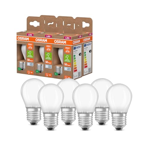 Osram LED-Lampe in klassischer Miniballform, mit dekorativem LED-Filament im Frosted Design, Energieeffizienzklasse A, E27, 1.2 W, 255 lm, 4000 K, kaltweiß. Ohne Aufwärmen, 6-Pack Osram LED-Lampe in klassischer Miniballform, mit dekorativem LED-Filament im Frosted Design, Energieeffizienzklasse A, E27, 1.2 W, 255 lm, 4000 K, kaltweiß. Ohne Aufwärmen, 6-Pack von Osram