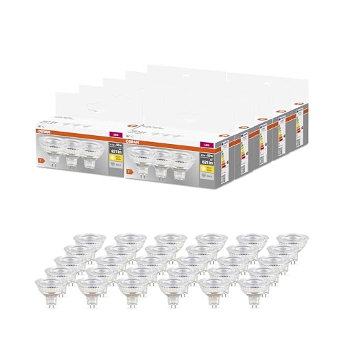 OSRAM LED-Reflektorlampen MR16 mit Retrofit-Stecksockel, 50 Watts Ersatz, GU5.3, MR16 reflector, 2700 Kelvin, Klares Glass, 30-er Pack von Osram