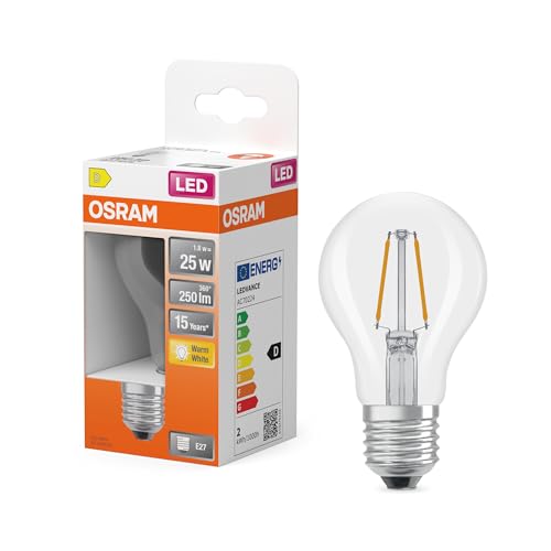 Osram LED-Lampe Star Kolbenform A25 Filament, 2700 K warmweiß, 1,8 W, E27, klar, 250 lm, 15.000h, für Deckenleuchten, Allgemeinbeleuchtung von Osram