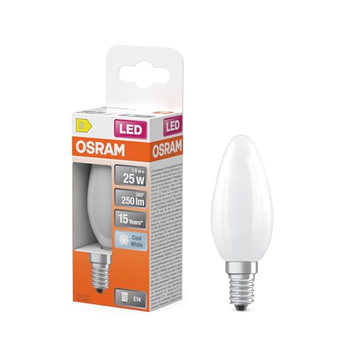 OSRAM LED-Lampe Star Kerzenform B25 Filament, 4000 K kaltweiß, 1,8 W, E14, matt, 250 lm, 15.000h, für Arbeitsplätze, Kronleuchter, blendfrei von Osram