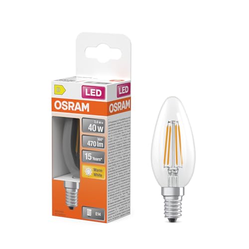 OSRAM LED-Lampe Star Kerzenform B40 Filament, 2700 K warmweiß, 3,4 W, E14, klar, 470 lm, 15.000h, für Kronleuchter, dekorative Einbauten OSRAM LED-Lampe Star Kerzenform B40 Filament, 2700 K warmweiß, 3,4 W, E14, klar, 470 lm, 15.000h, für Kronleuchter, dekorative Einbauten von Osram