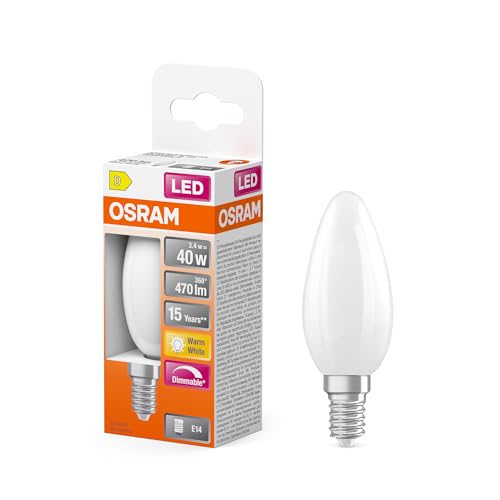OSRAM LED-Lampe Superstar B40 Kerzenform Filament dimmbar, 2700 K warmweiß, 3,4 W, E14, matt, 470 lm, 15.000h, für Kronleuchter und Wandleuchten OSRAM LED-Lampe Superstar B40 Kerzenform Filament dimmbar, 2700 K warmweiß, 3,4 W, E14, matt, 470 lm, 15.000h, für Kronleuchter und Wandleuchten von Osram