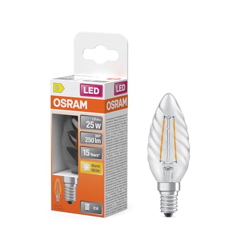 OSRAM LED-Lampe Star Kerze Spiral BW25 Filament, 2700 K warmweiß, 1,8 W, E14, klar, 250 lm, 15.000h, für Kronleuchter, Vintage-Look von Osram