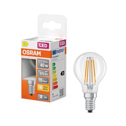OSRAM LED-Lampe Star Globe P40 Filament, 2700 K warmweiß, 3,4 W, E14, klar, 470 lm, für Tisch- und Pendelleuchten, Wohnraum, 15.000h von Osram