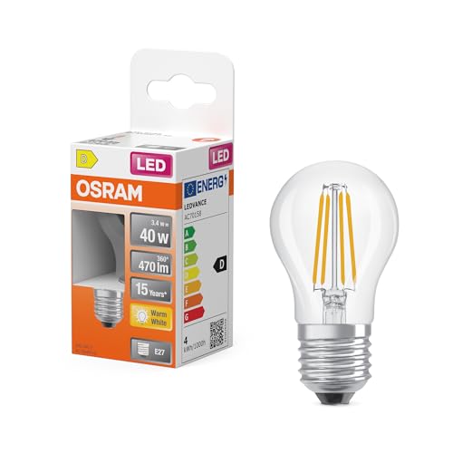 Osram LED-Lampe Star Globe P40 Filament, 2700 K warmweiß, 3,4 W, E27, klar, 470 lm, für Tisch- und Pendelleuchten, Wohnraum, 15.000h von Osram