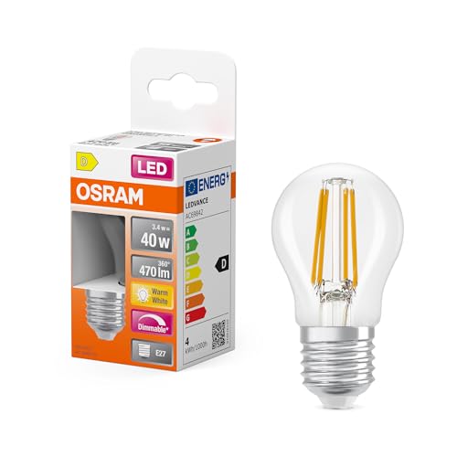 OSRAM LED-Lampe Superstar P40 Globe Filament dimmbar, 2700 K warmweiß, 3,4 W, E27, klar, 470 lm, 15.000h, für Tisch- und Pendelleuchten, Wohnraum OSRAM LED-Lampe Superstar P40 Globe Filament dimmbar, 2700 K warmweiß, 3,4 W, E27, klar, 470 lm, 15.000h, für Tisch- und Pendelleuchten, Wohnraum von Osram