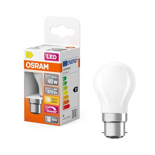 OSRAM LED-Lampe Superstar P40 Globe Filament dimmbar, 2700 K warmweiß, 3,4 W, B22d, matt, 470 lm, 15.000h, für Tisch- und Pendelleuchten, blendfrei, Warmweiss von Osram