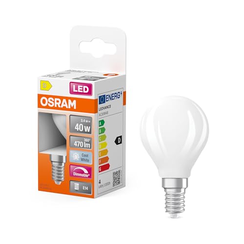 OSRAM LED-Lampe Superstar P40 Globe Filament dimmbar, 4000 K neutralweiß, 3,4 W, E14, matt, 470 lm, 15.000h, für Tischleuchten, Büro von Osram