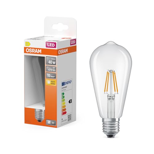 OSRAM LED-Lampe Star Edison ST64 40 Filament, 2700 K warmweiß, 3,4 W, E27, klar, 470 lm, 15.000h, für Pendelleuchten, Vintage-Look, dekorativ von Osram
