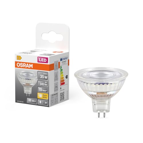 OSRAM LED-Spot Star MR16 Reflektor, 2700 K warmweiß, 3,4 W, GU5.3, 36°, 345 lm, Niedervolt, klar, für Spotbeleuchtung, Vitrinen, 15.000h von Osram
