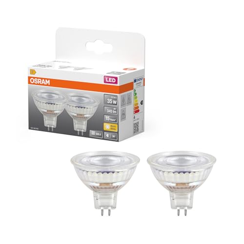 Osram LED-Spot Star MR16 Reflektor, 2700 K warmweiß, 3,4 W, GU5.3, 36°, 345 lm, Niedervolt, klar, für Spotbeleuchtung, Vitrinen, 15.000h von Osram