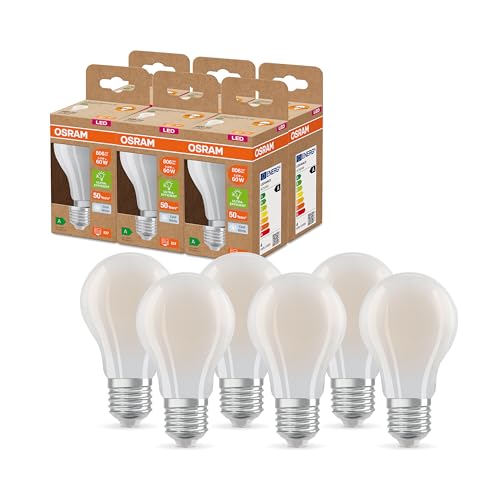 Osram SUPERSTAR+ CLASSIC A GL FR 60 LED mit E27 Sockel, weiß, 3,6 W, 806 lm, 4000 K, kaltweißes Licht, bis zu 60% Energieeinsparung im Vergleich zu Standards, 6 Stück von Osram