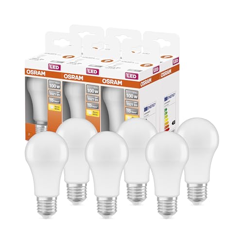 OSRAM LED Star Classic A100 LED Lampe für E27 Sockel, Birnenform, FR, 1521 Lumen, warmweiß (2700K), Ersatz für herkömmliche 100W Glühbirnen, nicht dimmbar, 6er-Pack von Osram