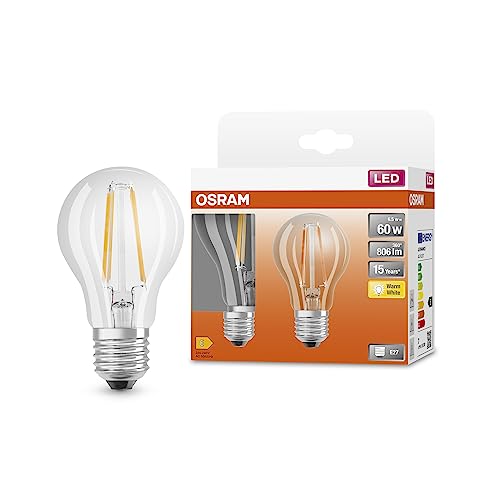 OSRAM LED Star Classic A60 LED Lampe für E27 Sockel, Birnenform, FIL, 806 Lumen, warmweiß (2700K), Ersatz für herkömmliche 60W Glühbirnen, nicht dimmbar, 6er-Pack von Osram