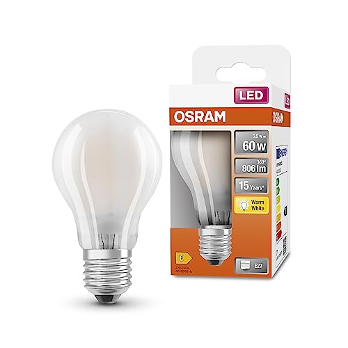 OSRAM LED Star Classic A60 LED Lampe für E27 Sockel, Birnenform, GL FR, 806 Lumen, warmweiß (2700K), Ersatz für herkömmliche 60W Glühbirnen, nicht dimmbar, 6er-Pack von Osram