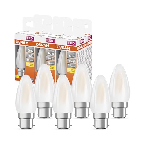 OSRAM LED Star Classic B60 LED Lampe für B22d Sockel, Kerzenform, GL FR, 806 Lumen, warmweiß (2700K), Ersatz für herkömmliche 60W Glühbirnen, nicht dimmbar, 6er-Pack von Osram