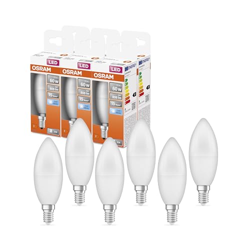 OSRAM LED Star Classic B60 LED Lampe für E14 Sockel, Kerzenform, FR, 806 Lumen, kaltweiß (4000K), Ersatz für herkömmliche 60W Glühbirnen, nicht dimmbar, 6er-Pack von Osram