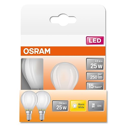 OSRAM LED Star Classic P25 LED Lampe für E14 Sockel, Tropfenform, GL FR, 250 Lumen, warmweiß (2700K), Ersatz für herkömmliche 25W Glühbirnen, nicht dimmbar, 6er-Pack von Osram