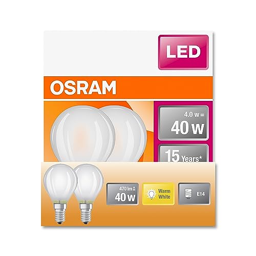 OSRAM LED Star Classic P40 LED Lampe für E14 Sockel, Tropfenform, GL FR, 470 Lumen, warmweiß (2700K), Ersatz für herkömmliche 40W Glühbirnen, nicht dimmbar, 6er-Pack von Osram