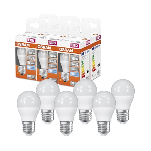 OSRAM LED Star Classic P60 LED Lampe für E27 Sockel, Tropfenform, FR, 806 Lumen, kaltweiß (4000K), Ersatz für herkömmliche 60W Glühbirnen, nicht dimmbar, 6er-Pack von Osram