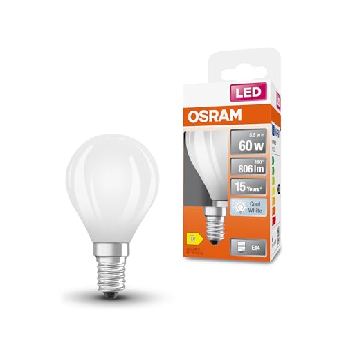 Osram LED Star Globe LED-Lampe in klassischer Miniballform, 5.5 W / 806 lm, 4000 K für kaltweißes Licht, CRI 80, aus gefrostetem bleifreiem Glas, E14 Sockel, IP20, EEK D, 45 mm Durchmesser. Osram LED Star Globe LED-Lampe in klassischer Miniballform, 5.5 W / 806 lm, 4000 K für kaltweißes Licht, CRI 80, aus gefrostetem bleifreiem Glas, E14 Sockel, IP20, EEK D, 45 mm Durchmesser. von Osram