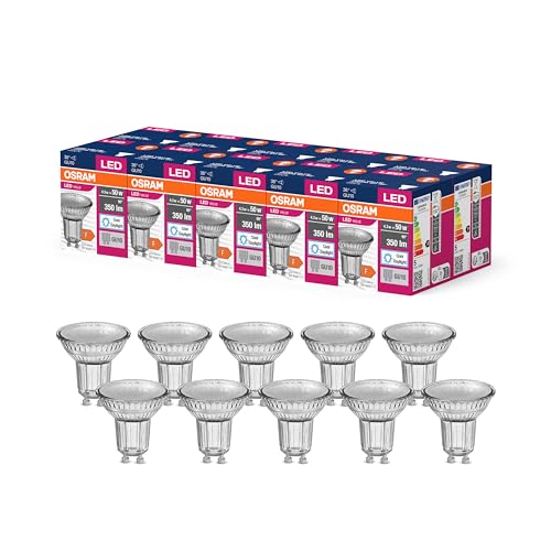 OSRAM LED Star Value PAR16 LED Lampe für GU10 Sockel, Reflektor-Lampe, GL, 350 Lumen, tageslichtweiß (6500K), Ersatz für herkömmliche 50W Glühbirnen, nicht dimmbar, 10er-Pack von Osram