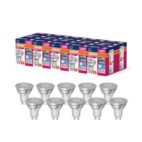 OSRAM LED Star Value PAR16 LED Lampe für GU10 Sockel, Reflektor-Lampe, GL, 575 Lumen, kaltweiß (4000K), Ersatz für herkömmliche 80W Glühbirnen, nicht dimmbar, 10er-Pack von Osram