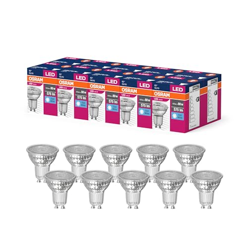 OSRAM LED Star Value PAR16 LED Lampe für GU10 Sockel, Reflektor-Lampe, GL, 575 Lumen, kaltweiß (4000K), Ersatz für herkömmliche 80W Glühbirnen, nicht dimmbar, 10er-Pack von Osram