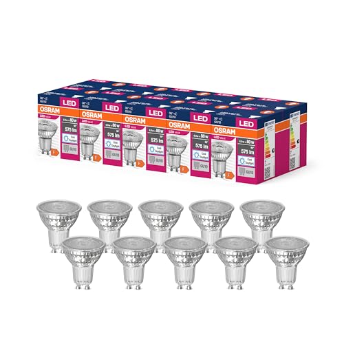 OSRAM LED Star Value PAR16 LED Lampe für GU10 Sockel, Reflektor-Lampe, GL, 575 Lumen, tageslichtweiß (6500K), Ersatz für herkömmliche 80W Glühbirnen, nicht dimmbar, 10er-Pack von Osram