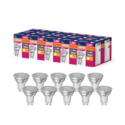 OSRAM LED Star Value PAR16 LED Lampe für GU10 Sockel, Reflektor-Lampe, GL, 575 Lumen, warmweiß (3000K), Ersatz für herkömmliche 80W Glühbirnen, nicht dimmbar, 10er-Pack von Osram