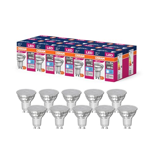 OSRAM LED Star Value PAR16 LED Lampe für GU10 Sockel, Reflektor-Lampe, GL, 620 Lumen, kaltweiß (4000K), Ersatz für herkömmliche 49W Glühbirnen, nicht dimmbar, 10er-Pack von Osram