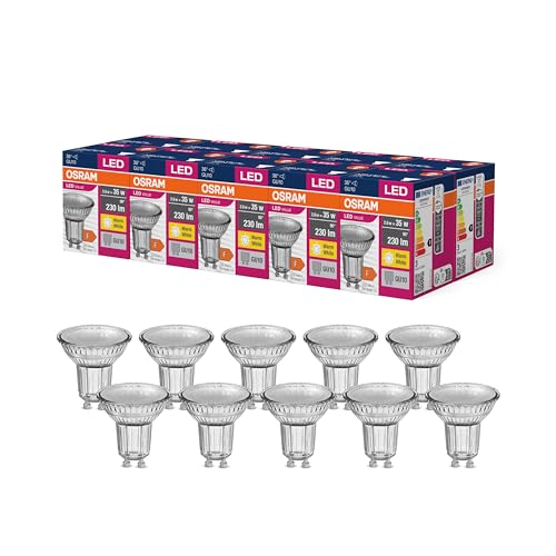 OSRAM LED Star Value PAR16 Reflektor-Lampe mit 36 Grad Abstrahlwinkel, Sockel GU10, 2.6 Watt, Warmweiß (2700K), Ersatz für herkömmliche 35Watt-Spotlampen, 10er-Pack, Nicht Dimmbar von Osram