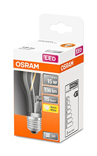 OSRAM LED Star klare Filament LED Lampe, E27 Sockel, Warmweiß (2700K), Birnenform, Ersatz für herkömmliche 15W-Glühbirnen, 6er-Pack von Osram