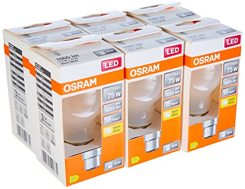 OSRAM LED Star matte Filament LED Lampe, B22d Sockel, Warmweiß (2700K), Birnenform, Ertsatz für herkömmliche 75W-Glühbirnen, 6er-Pack von Osram