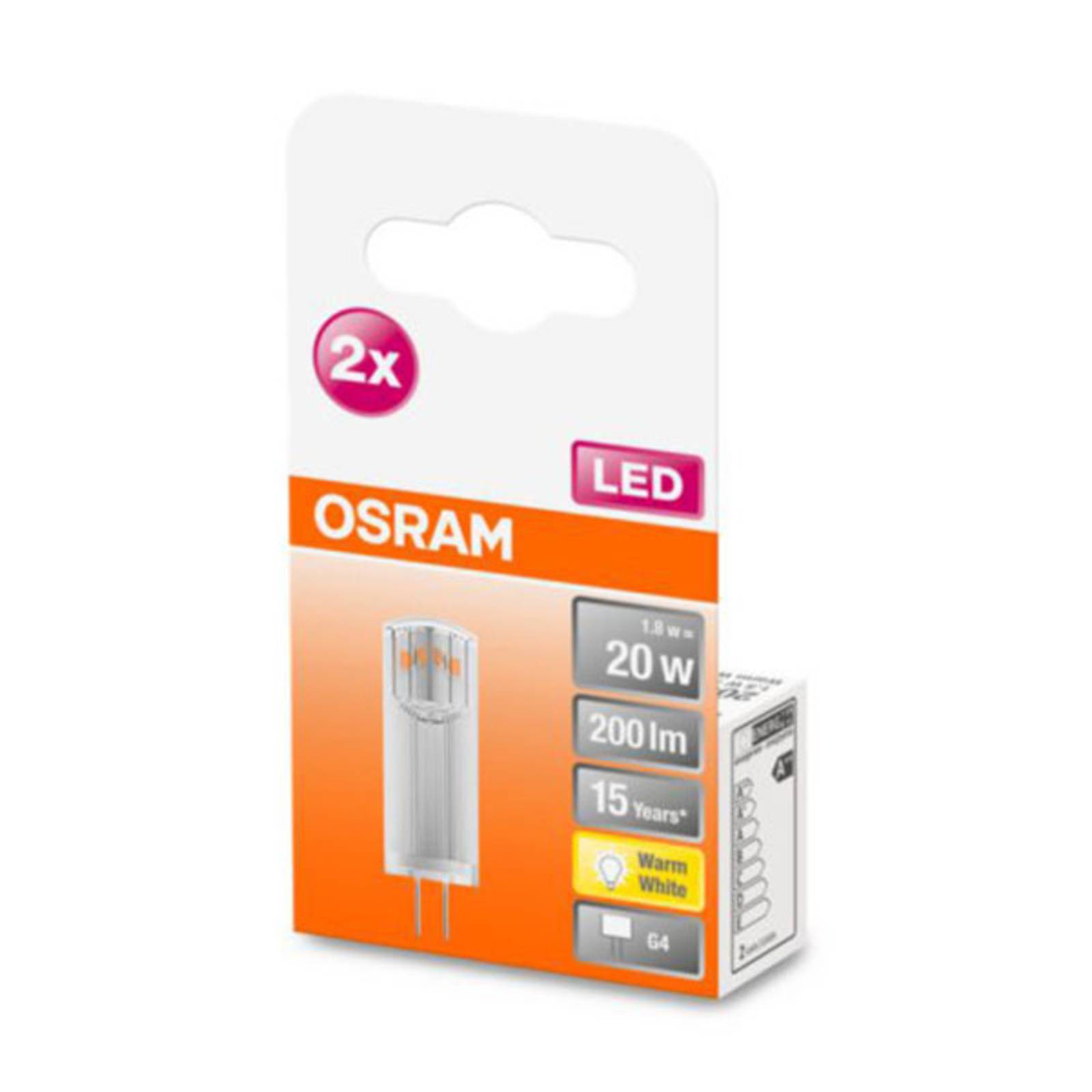 OSRAM LED-Stiftsockel G4 1,8W 2.700K klar 2er-Pack von Osram