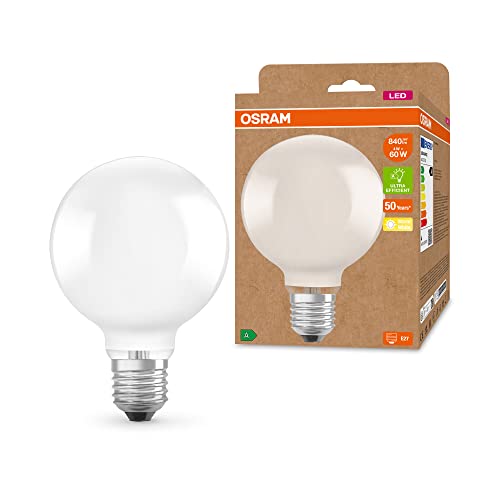 OSRAM LED Stromsparlampe, Matte Globe mit E27 Sockel, Warmweiß (3000K), 4 Watt, ersetzt herkömmliche 60W-Leuchtmittel, besonders hohe Energieeffizienz und stromsparend, 1er-Pack von Osram